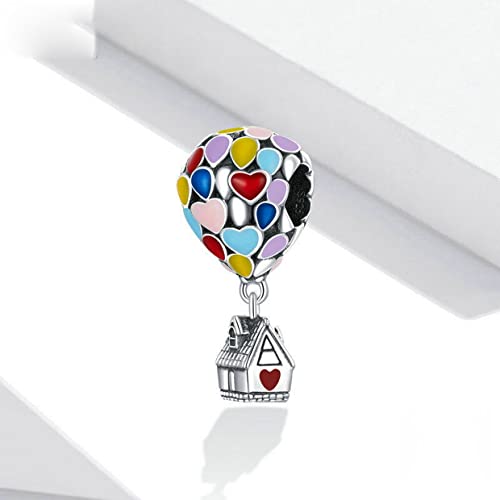 PAHALA 925 Sterling Silver Enamel Colorful Hot Air Balloon Dream House Charm Bead