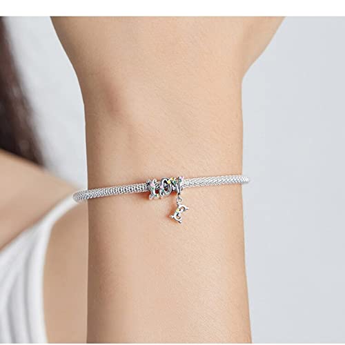 PAHALA 925 Sterling Silver Enamel Flowers Letters Love Pendant Charm Bead