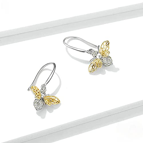 PAHALA 925 Sterling Silver Happy Shiny Bees With Crystals Pendant Earrings