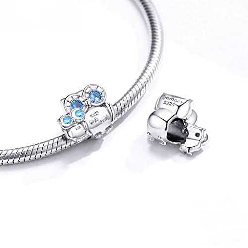 PAHALA 925 Sterling Silver Blue Crystal Owl Mom and Baby Charm Bead