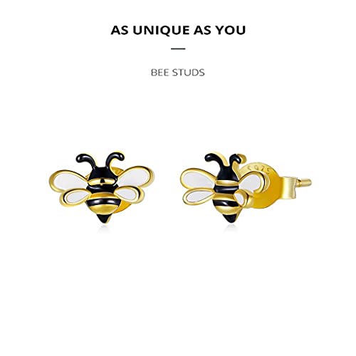 PAHALA 925 Sterling Silver Cute Yellow Enamel Bee Stud Earrings