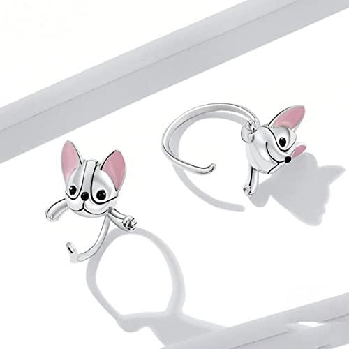 PAHALA 925 Sterling Silver Shining Pink Mini Dog Stud Earrings