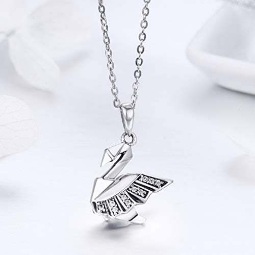 PAHALA 925 Sterling Silver Cute Swan Crystals Pendant Necklace