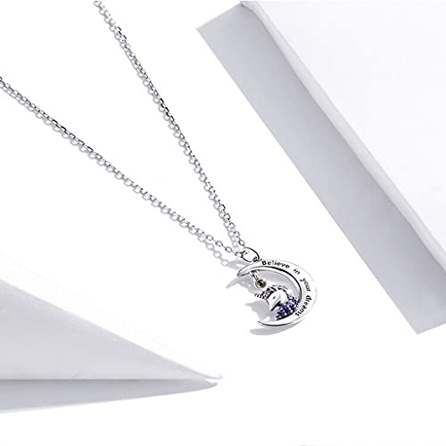 PAHALA 925 Sterling Silver Moonlight Unicorn Crystals Believe Chain Necklace Pendant Wedding Necklace
