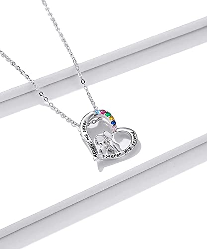 PAHALA 925 Sterling Silver Best Sisters Forever Friend Heart Rainbow Crystals Pendant Necklace