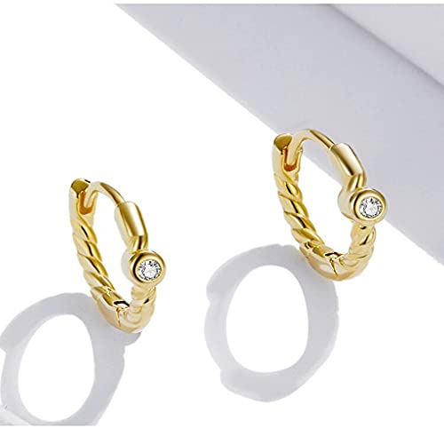 PAHALA 925 Sterling Silver Simple Golden Crystal Geometric Cuff Round Hoop Drop Earrings
