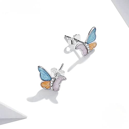 PAHALA 925 Sterling Silver Cute Enamel Butterfly Three Colors Crystals Stud Earrings
