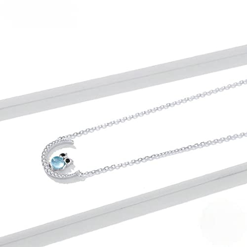 PAHALA 925 Sterling Silver Summer Night Moon Owl Crystal Pendant Wedding Necklace