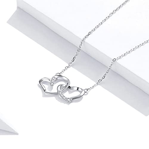 PAHALA 925 Sterling Silver Multiple Crystal Mutual Affinity Love Chain Necklace Pendant Wedding Necklace