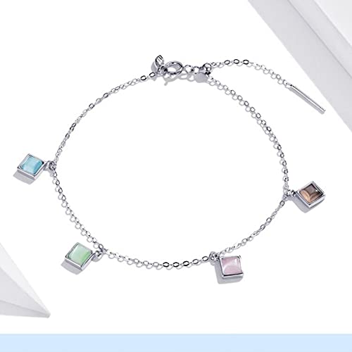 PAHALA 925 Sterling Geometric Opal Smooth Cat Eyes Stone Adjustable Chain Snake Clasp Bracelet