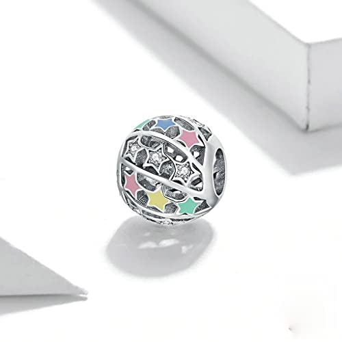 PAHALA 925 Strling Silver Multiple Colorful Star Ball Round Hollow Charm Bead