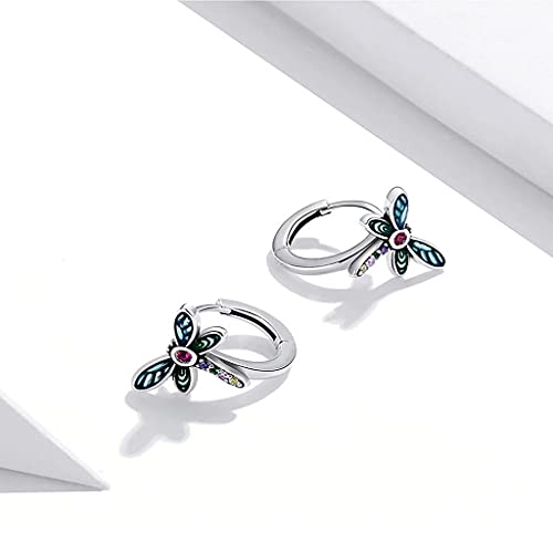 PAHALA 925 Sterling Silver Cute Authentic Retro Dragonfly Crystals Stud Earrings