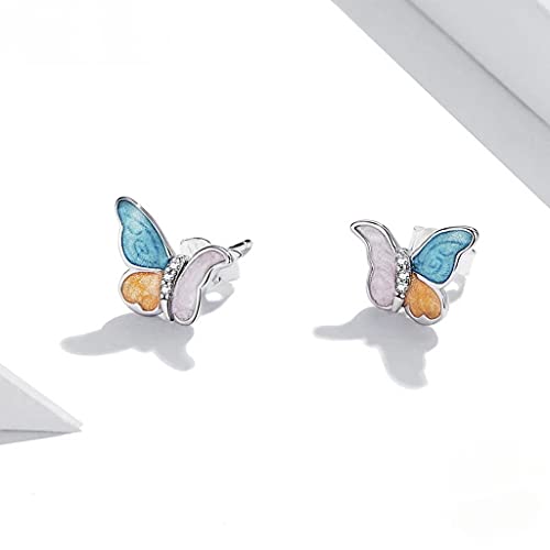 PAHALA 925 Sterling Silver Cute Enamel Butterfly Three Colors Crystals Stud Earrings