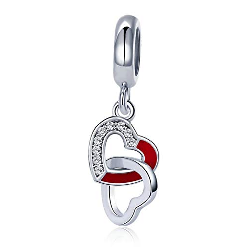 PAHALA 925 Strling Silver Blue Intertwined Heart with Crystals Pendant Charms Charm