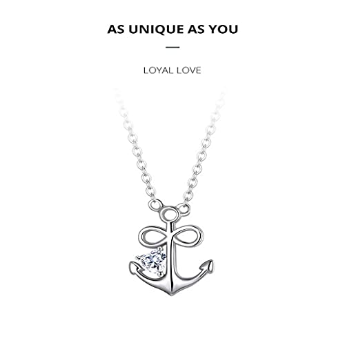 PAHALA 925 Sterling Silver Loyal Love Crystals Anchor Necklace Pendant Wedding Necklace