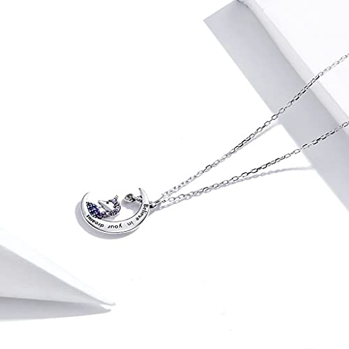 PAHALA 925 Sterling Silver Moonlight Unicorn Crystals Believe Chain Necklace Pendant Wedding Necklace