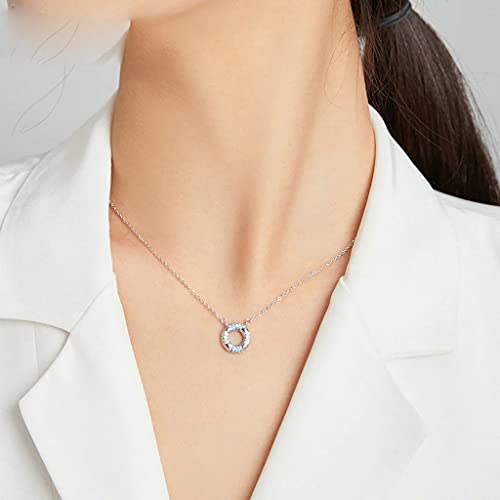 PAHALA 925 Sterling Silver Blue Swimming Ring Circle Charm Sport Crystals Pendant Necklace