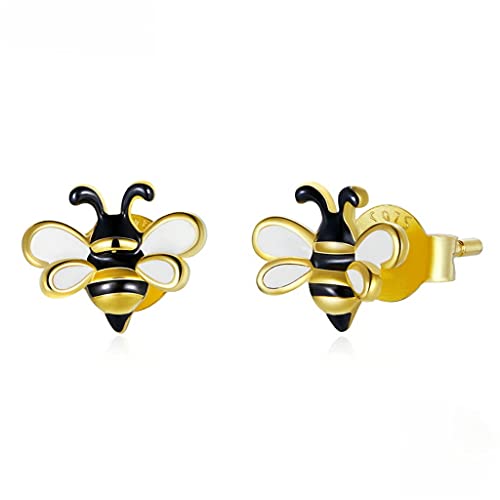 PAHALA 925 Sterling Silver Cute Yellow Enamel Bee Stud Earrings