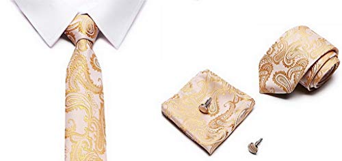 PAHALA Mens Silk Jacquard Woven Necktie Cufflinks Pocket Square Set Box