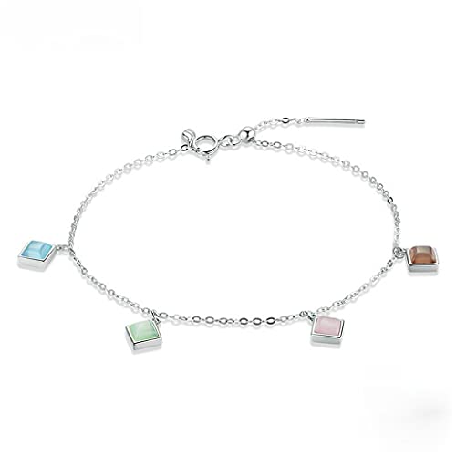 PAHALA 925 Sterling Geometric Opal Smooth Cat Eyes Stone Adjustable Chain Snake Clasp Bracelet
