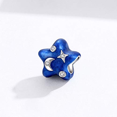 PAHALA 925 Strling Silver Blue Moon Star Enamel Bead with Crystals Charm Bead