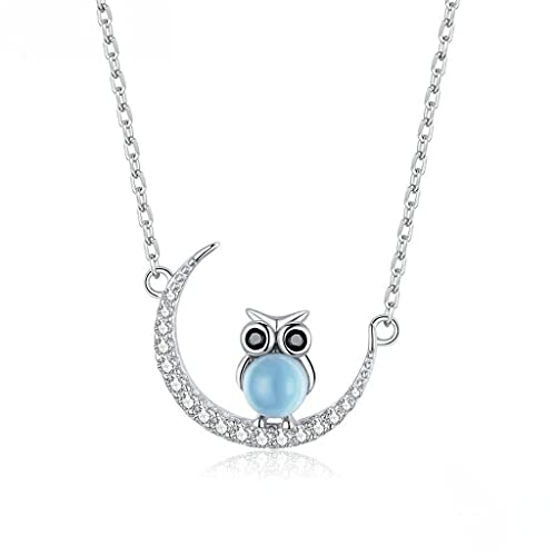 PAHALA 925 Sterling Silver Summer Night Moon Owl Crystal Pendant Wedding Necklace