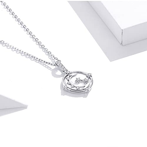 PAHALA 925 Sterling Silver Moon Stars Chain Crystals Necklace Pendant Wedding Necklace