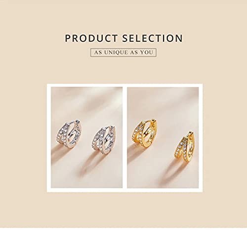 PAHALA 925 Sterling Silver Modern Stylish Zircon Crystal Double Hoop Earrings