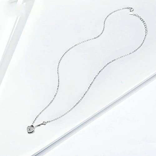 PAHALA 925 Sterling Silver Love Heart Lock Key Crystals Pendant Wedding Necklace