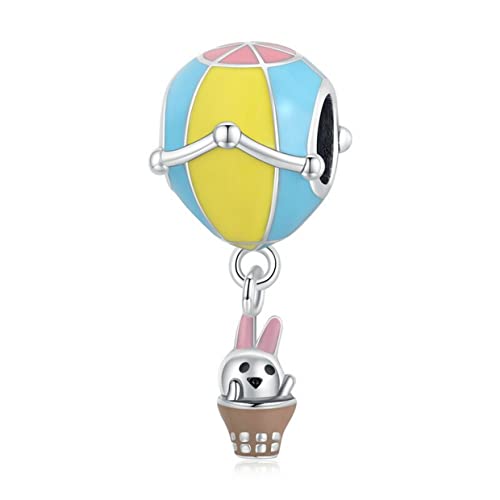 PAHALA 925 Sterling Silver Enamel Colorful Hot Air Balloon Bunny Charm Bead