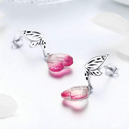 PAHALA 925 Sterling Silver Pink Heart Hope Wings With Crystal Drop Earrings