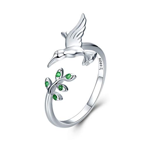 PAHALA 925 Strling Silver Bird Spring Tree Crystals Finger Weeding Party Ring