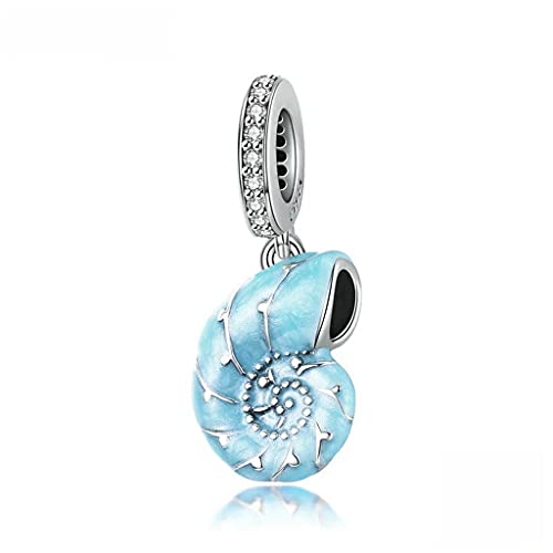 PAHALA 925 Sterling Silver Cute Blue Conch Pendant Charm Bead