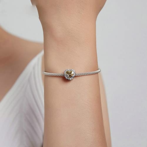 PAHALA 925 Sterling Silver Golden Heart Rose Love Wing Pink Crystal My Sunshine Mom Charm Bead