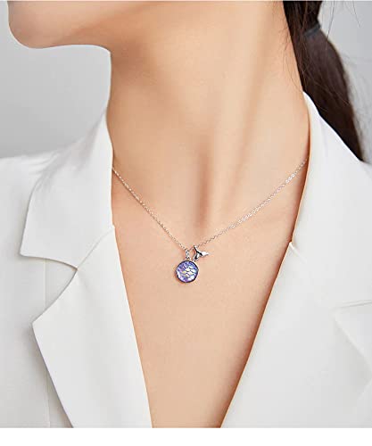 PAHALA 925 Sterling Silver Sparkling Fishtail Scale Blue Ocean Chain Link Pendant Wedding Necklace