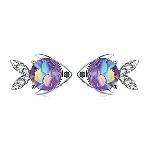PAHALA 925 Sterling Silver Happy Tropical Litte Fish With Crystals Stud Earrings