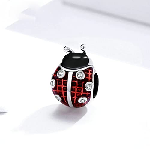 PAHALA 925 Sterling Silver Red Enamel Ladybug Metal Beads Charm Charm Bead