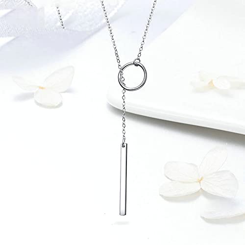 PAHALA 925 Sterling Silver Round Circle Line Geometric Pendant Necklace