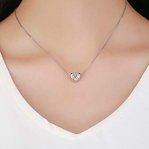 PAHALA 925 Strling Silver Princess Crown Pink Heart Charms Charm