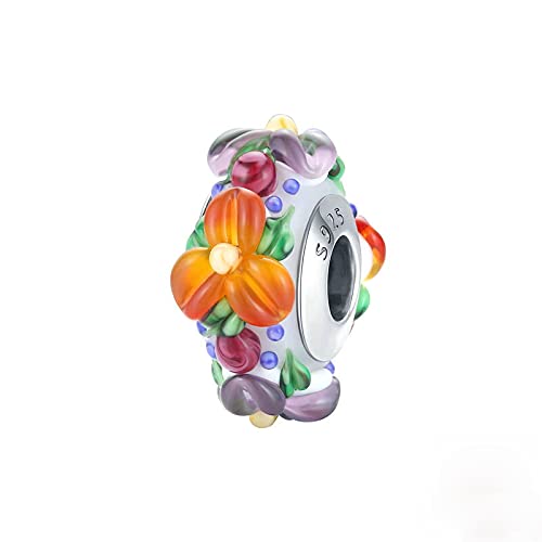 PAHALA 925 Sterling Silver Enamel make Colorful Flowers Glasses Charm Bead