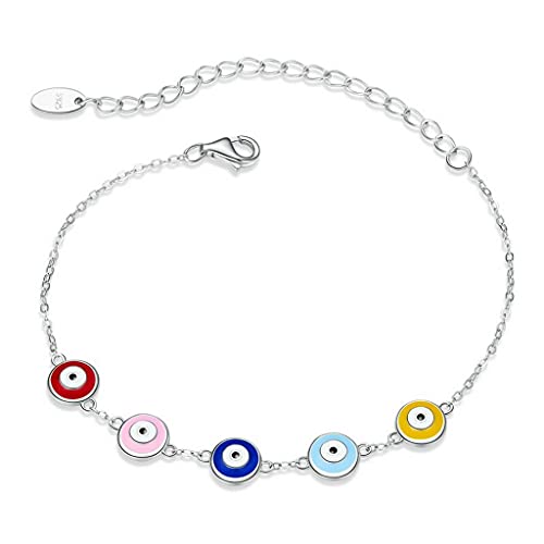 PAHALA 925 Sterling Geometric Enamel Guardian Eye Adjustable Chain Snake Clasp Bracelet