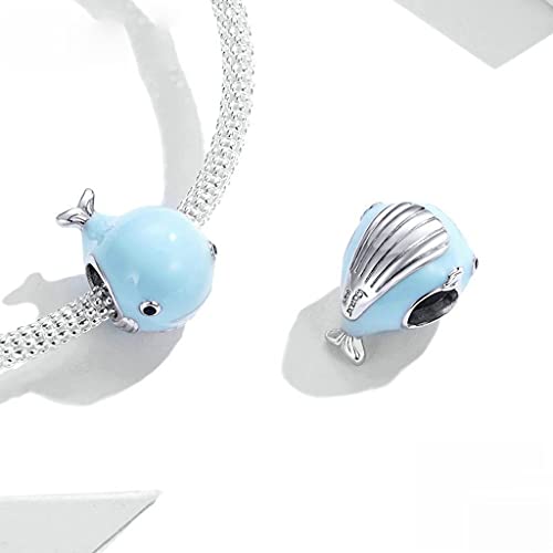 PAHALA 925 Strling Silver Blue Enamel Whale Beads Ocean Animal Charm Bead