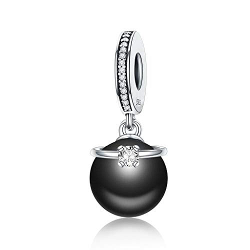 PAHALA 925 Strling Silver Black Pearl Crown with Crystals Charms