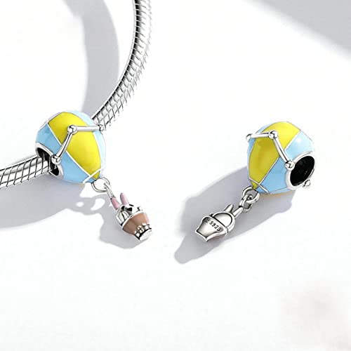 PAHALA 925 Sterling Silver Enamel Colorful Hot Air Balloon Bunny Charm Bead
