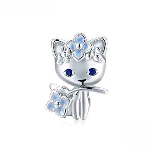 PAHALA 925 Strling Silver Fairy Cute Cat Elf Flower Pendant Charm Bead