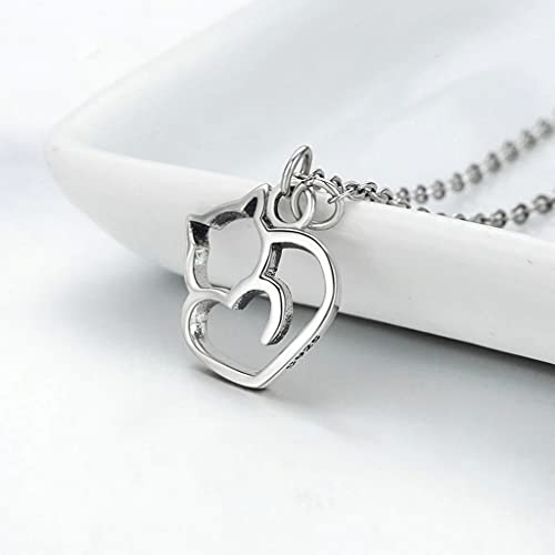 PAHALA 925 Sterling Silver Lovely Cat Clear CZ Pendant Necklace