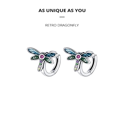 PAHALA 925 Sterling Silver Cute Authentic Retro Dragonfly Crystals Stud Earrings