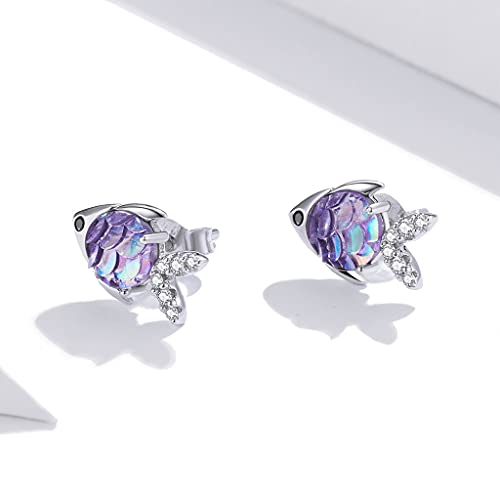 PAHALA 925 Sterling Silver Happy Tropical Litte Fish With Crystals Stud Earrings