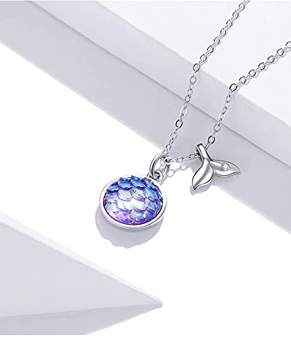 PAHALA 925 Sterling Silver Sparkling Fishtail Scale Blue Ocean Chain Link Pendant Wedding Necklace