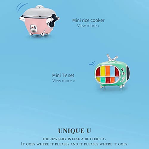 PAHALA 925 Sterling Silver Mini Appliance Enamel Charm Rice Cooker Toaster Blue Oven Hair Dryer Charm Bead